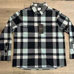 7 Diamonds Black and Light Blue Plaid Men's XXL Shirt NWT